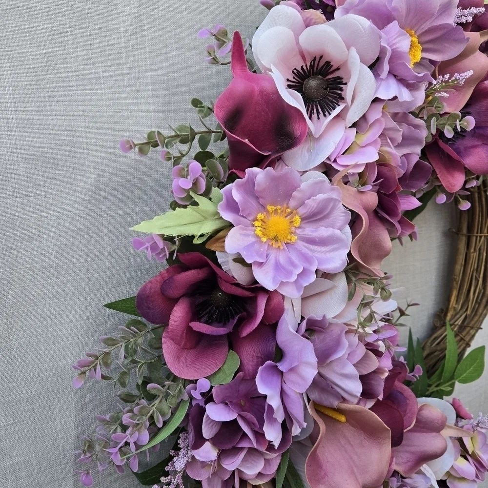 Handmade Elegant Purple and Pink Floral Wreath